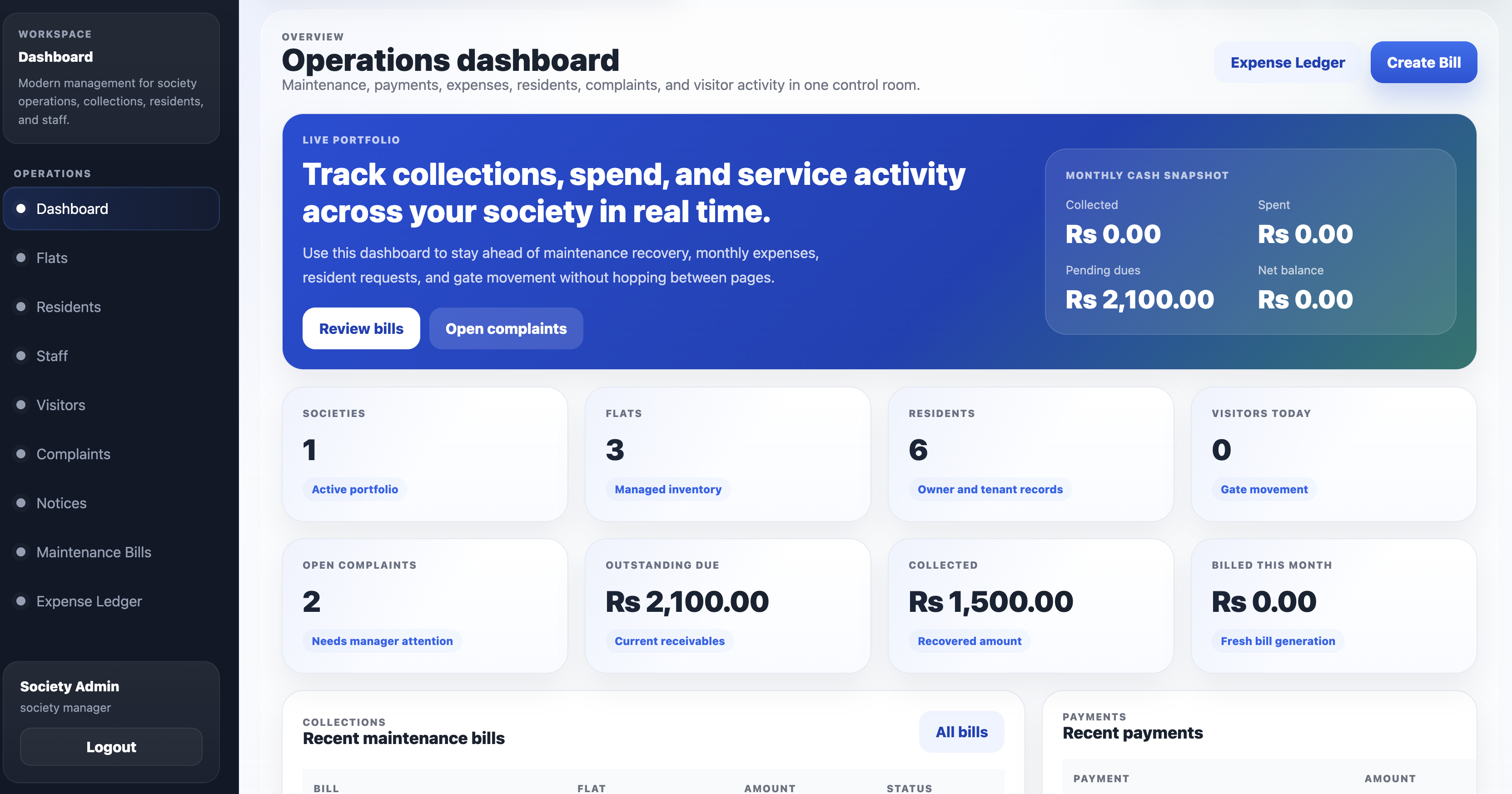 Society Management Web application